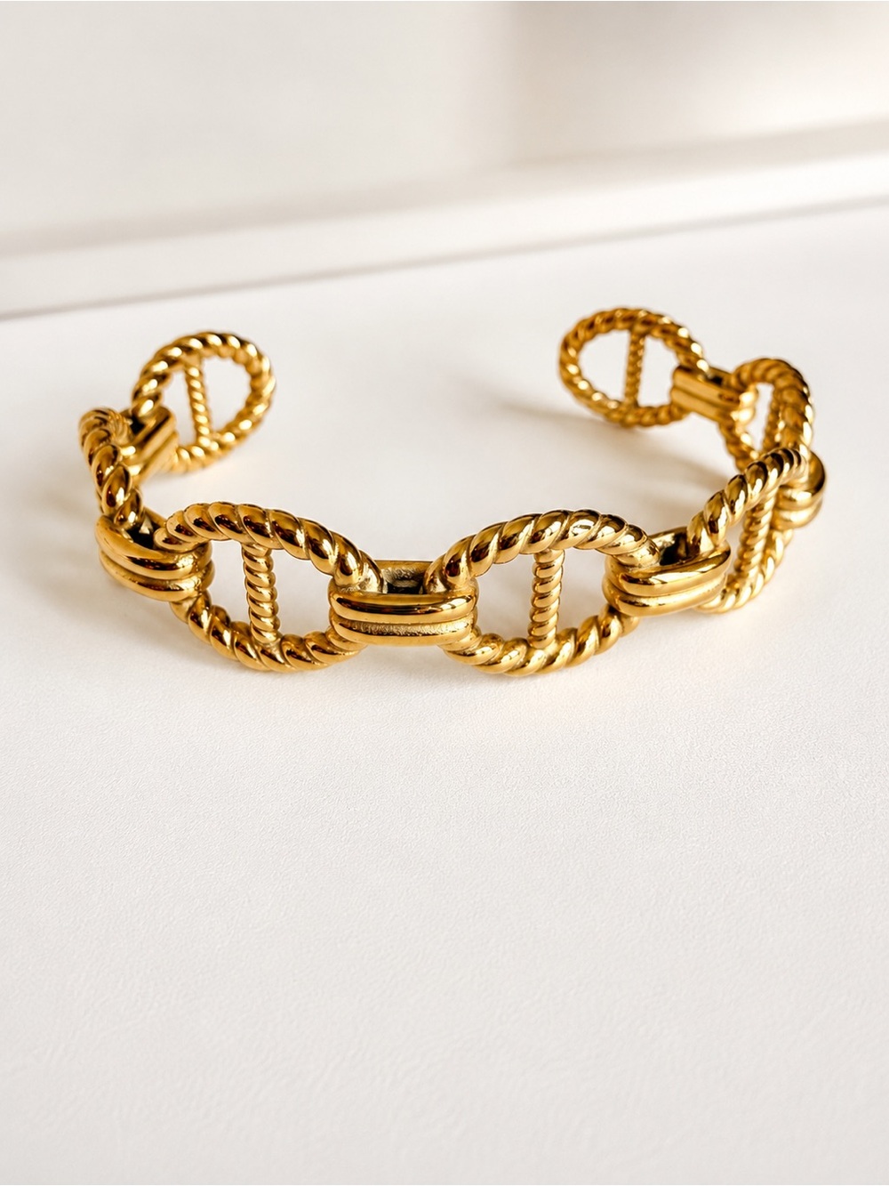 Gold Rope Link Open Cuff Bracelet